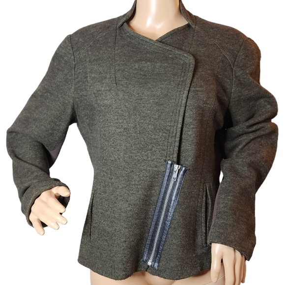 Coldwater Creek wool- blend green asymmetrical zip jacket. Size 12. - Picture 1 of 16